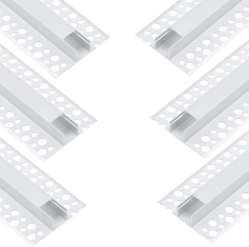 LIGHTOTECH 6Pack 3.3FT/1 Meter Plaster-in LED Drywall White Aluminum Channel with Milky Diffuser and End Caps,Recessed Aluminium LED Profile with Flange for 5-12mm Strip Lights - Image 1